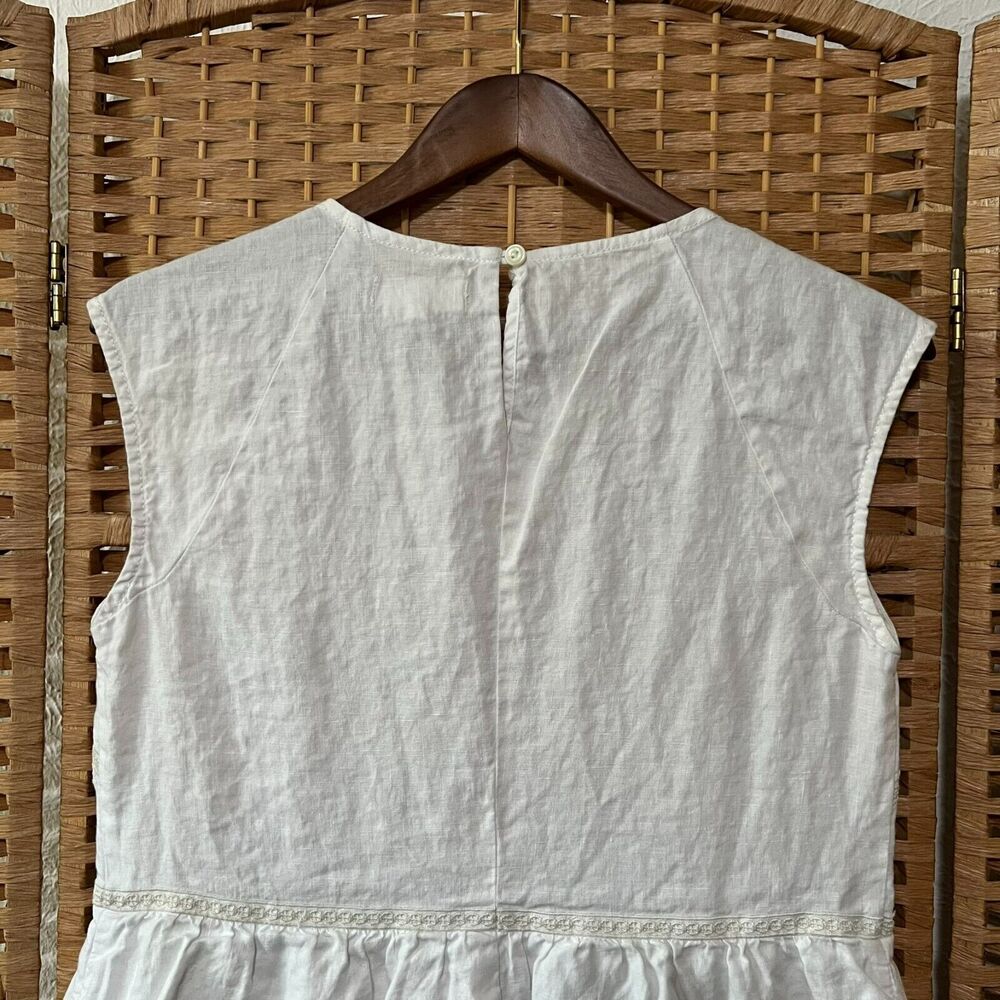 Madewell White Linen Embroidered Lined Sandwave Boho Sleeveless Dress Size Small - Picture 7 of 12